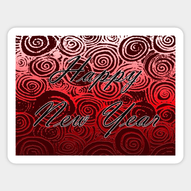 Happy New Year Swirls Red Sticker by BlakCircleGirl